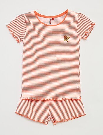 Pijama curto t-shirt + calções com riscas - 2 peças