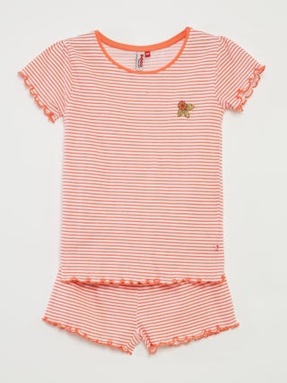 Pijama curto t-shirt + calções com riscas - 2 peças