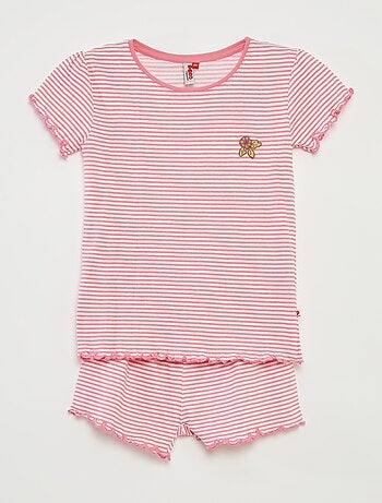 Pijama curto t-shirt + calções com riscas - 2 peças