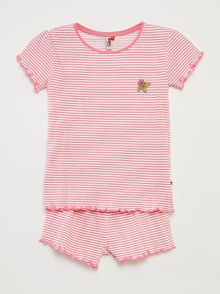 Pijama curto t-shirt + calções com riscas - 2 peças
