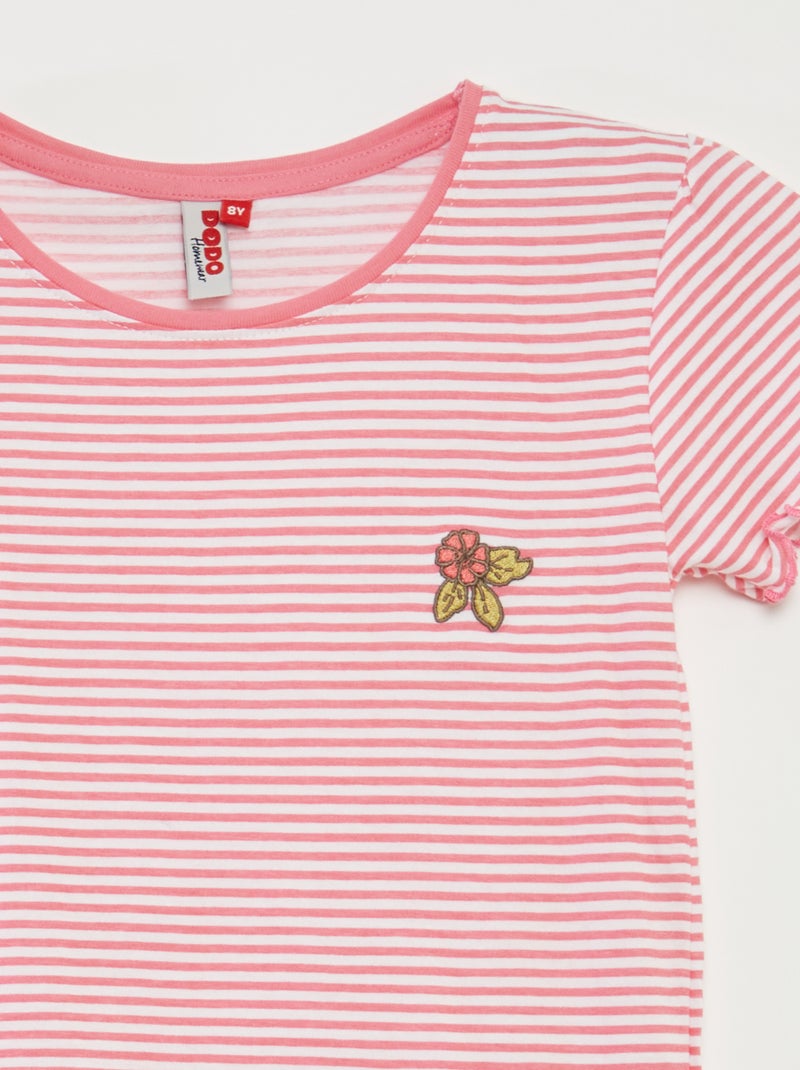 Pijama curto t-shirt + calções com riscas - 2 peças ROSA - Kiabi