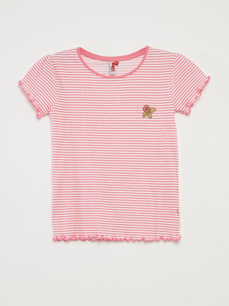 Pijama curto t-shirt + calções com riscas - 2 peças ROSA - Kiabi
