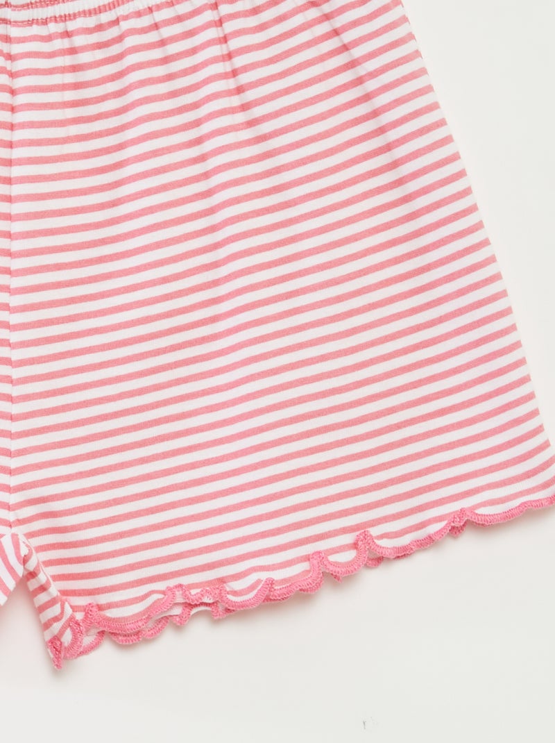 Pijama curto t-shirt + calções com riscas - 2 peças ROSA - Kiabi