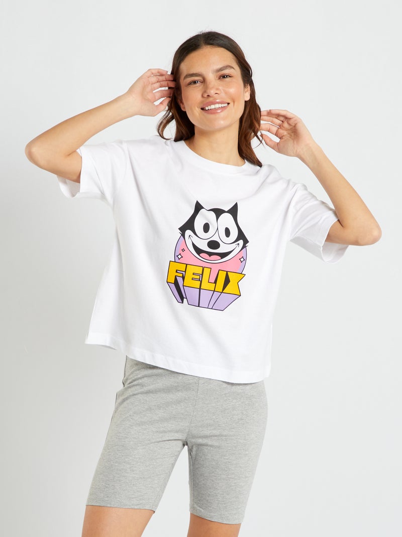 Pijama curto t-shirt + calções 'O Gato Félix'- 2 peças BRANCO - Kiabi