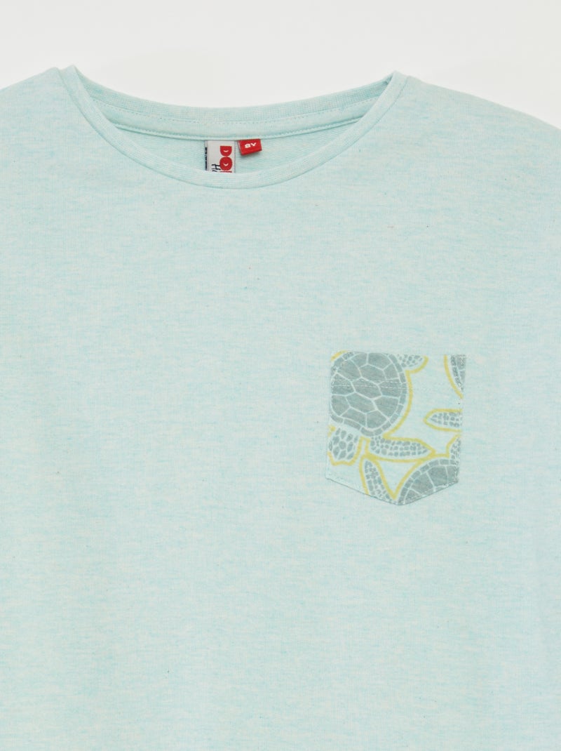 Pijama curto t-shirt com bolso + calções lisos - 2 peças VERDE - Kiabi