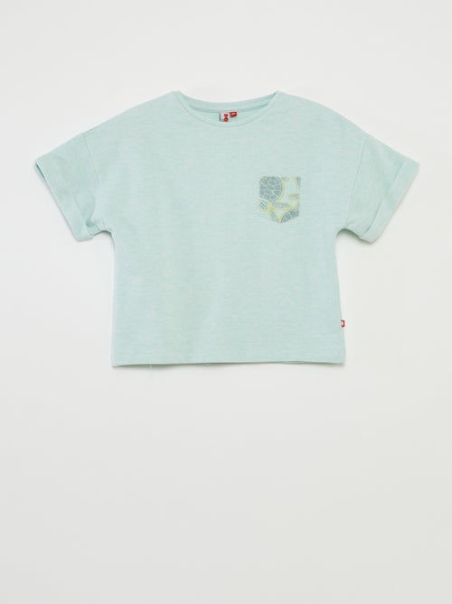 Pijama curto t-shirt com bolso + calções lisos - 2 peças - Kiabi