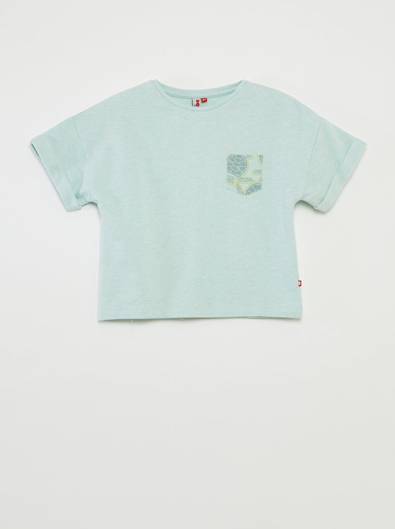 Pijama curto t-shirt com bolso + calções lisos - 2 peças VERDE - Kiabi