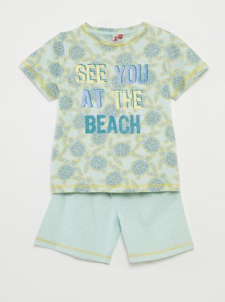 Pijama curto t-shirt com estampado + calções - 2 peças