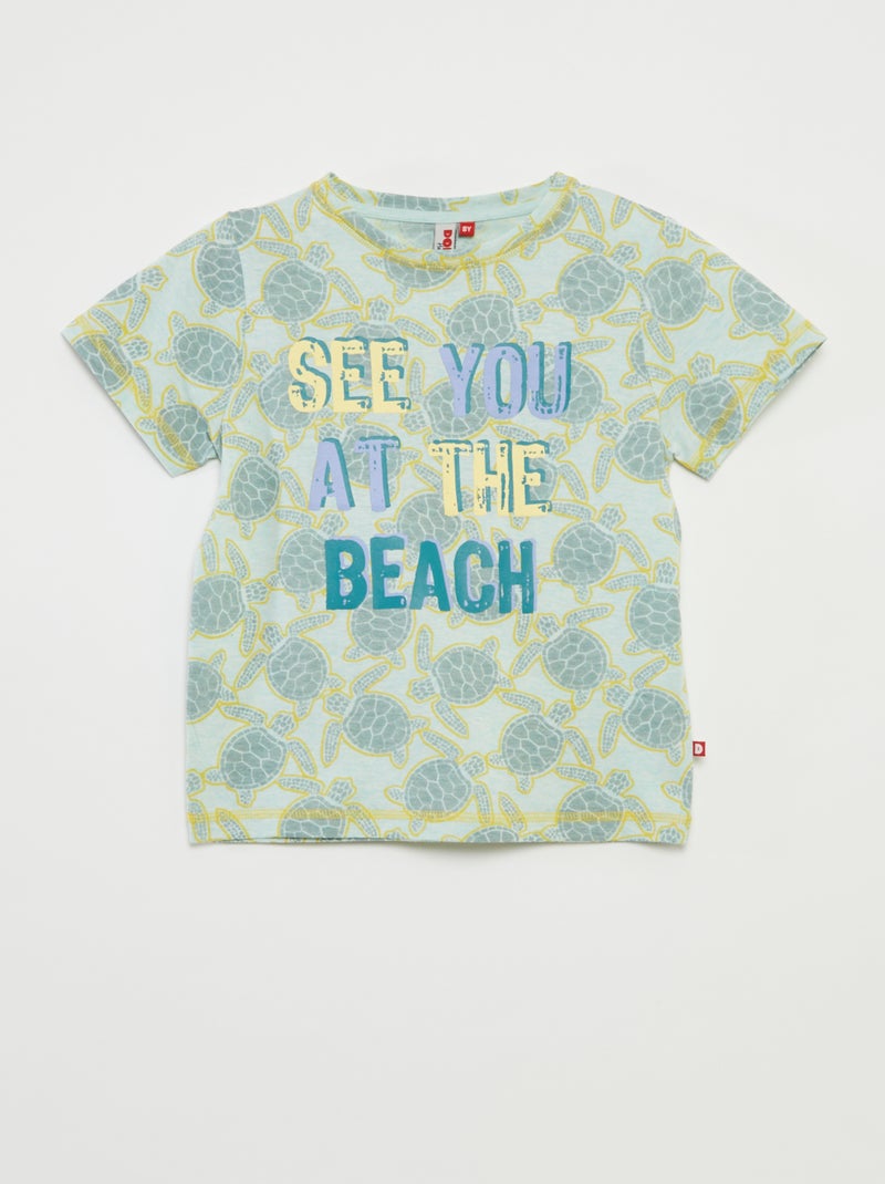 Pijama curto t-shirt com estampado + calções - 2 peças VERDE - Kiabi