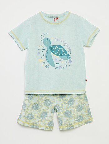 Pijama curto t-shirt com estampado + calções - 2 peças