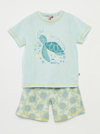 Pijama curto t-shirt com estampado + calções - 2 peças