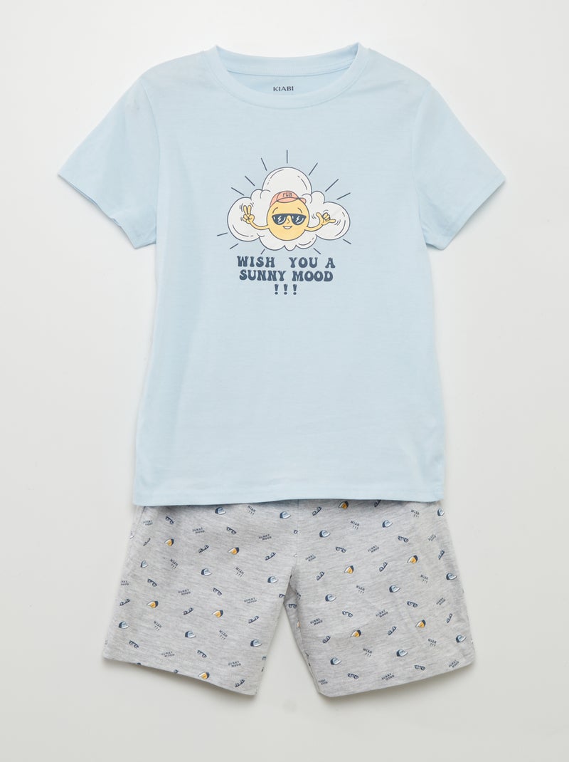 Pijama curto T-shirt e calções - 2 peças AZUL - Kiabi