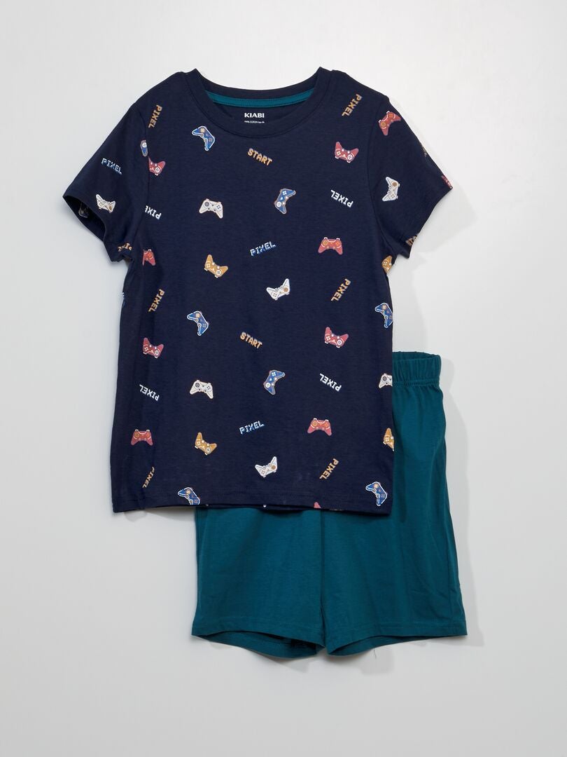 Pijama curto T-shirt e calções - 2 peças AZUL - Kiabi