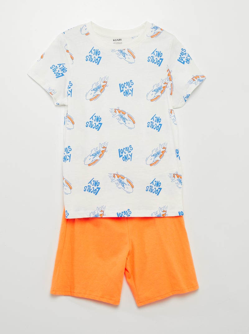 Pijama curto T-shirt e calções - 2 peças BRANCO - Kiabi