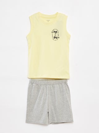Pijama curto t-shirt manga cava + calções  - 2 peças