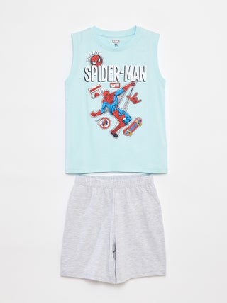 Pijama curto t-shirt sem mangas + calções 'Homem-Aranha' 'Marvel' - 2 peças