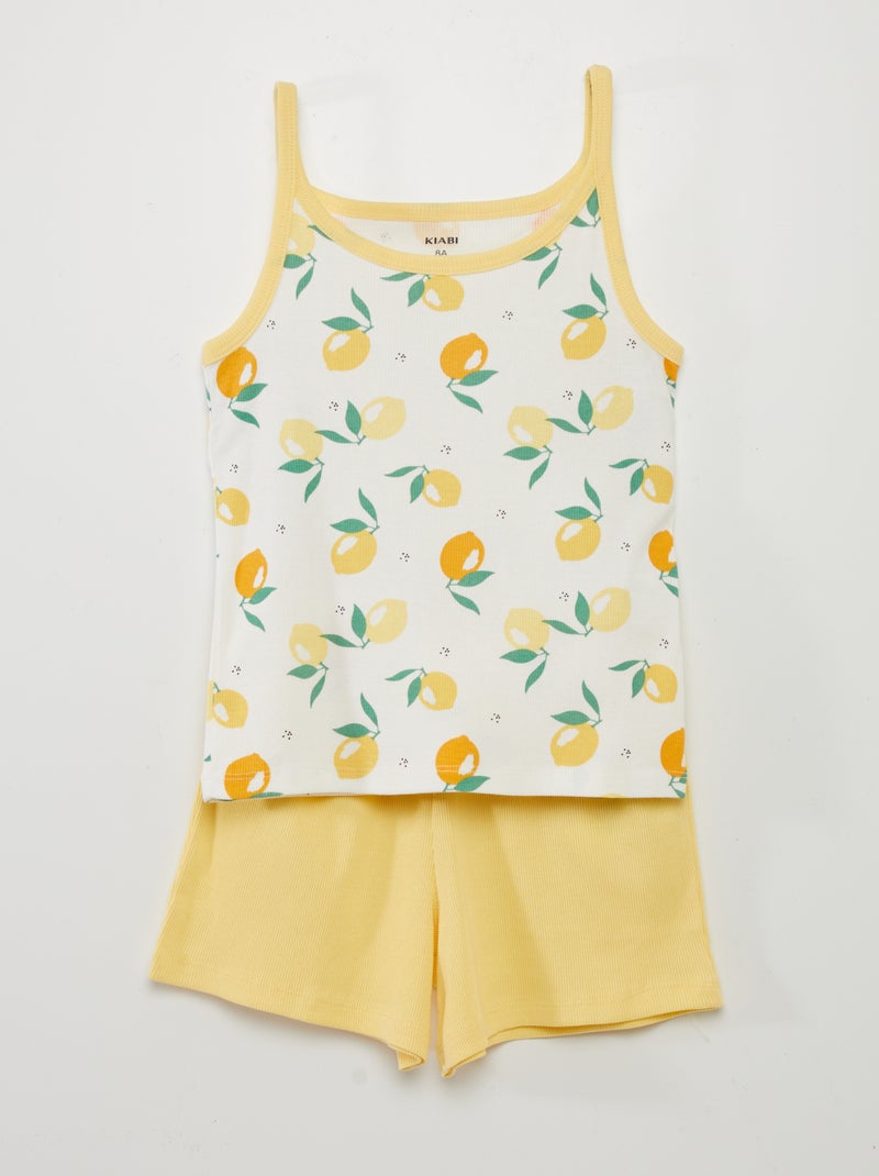 Pijama curto top + calções - 2 peças AMARELO - Kiabi