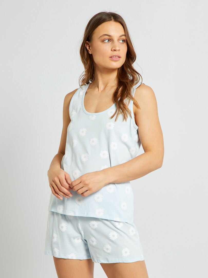 Pijama curto top de alças + calção - 2 peças AZUL - Kiabi