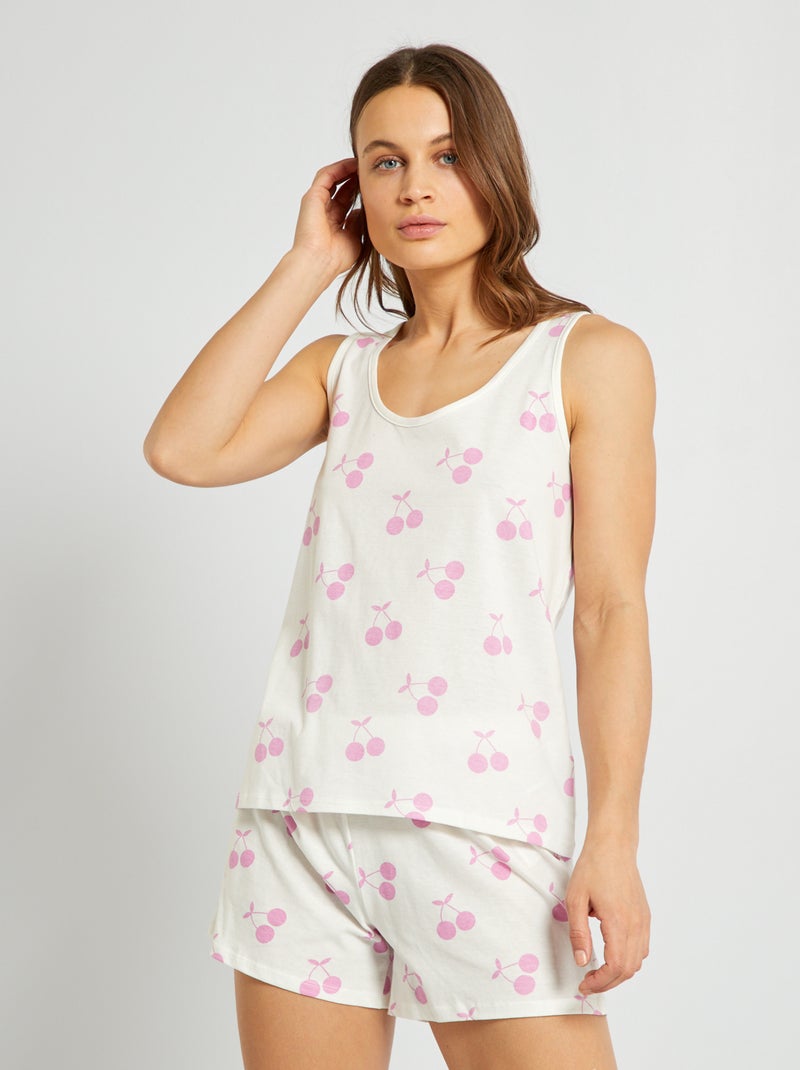 Pijama curto top de alças + calção - 2 peças BRANCO - Kiabi