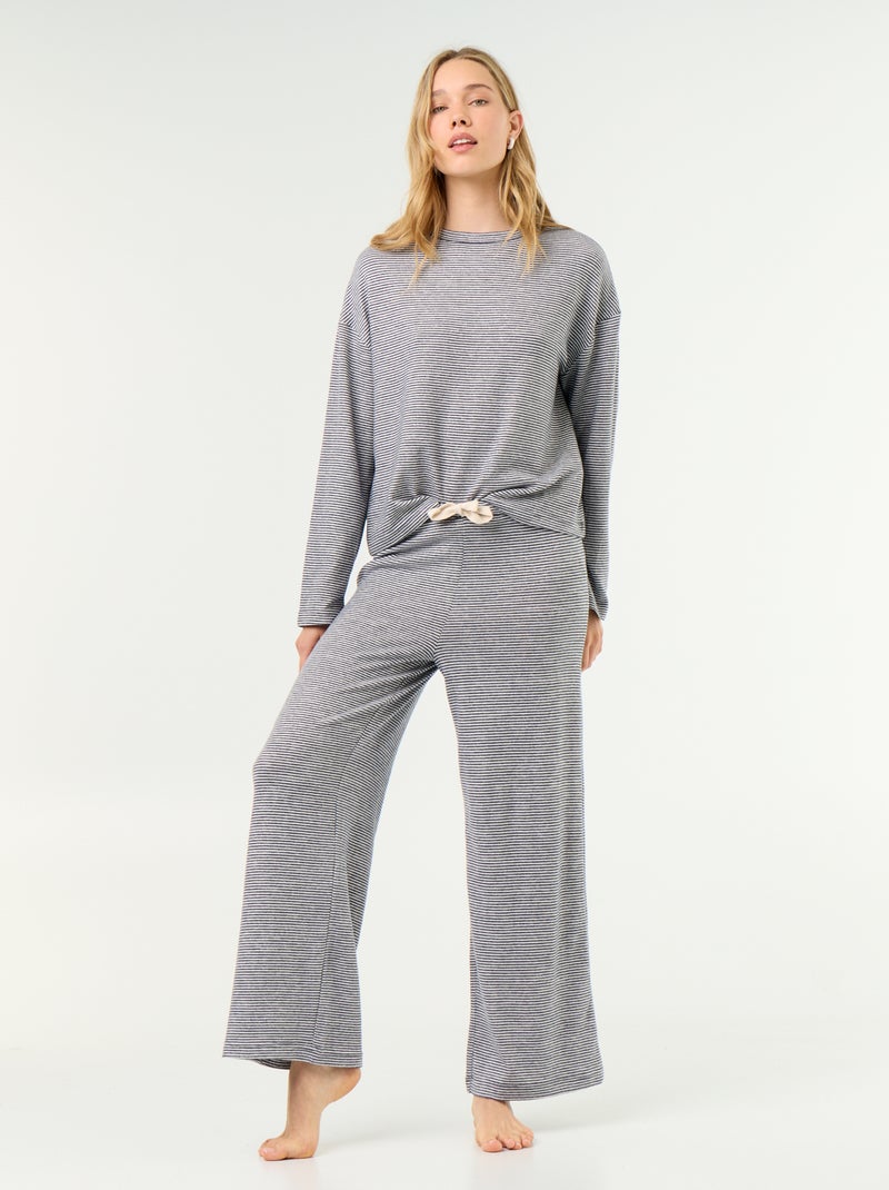 Pijama de 2 peças - Camisola de moletão + calças Azul - Kiabi
