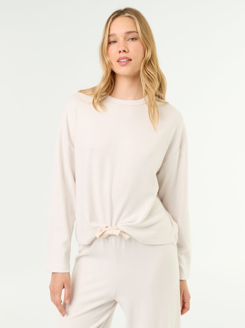 Pijama de 2 peças - Camisola de moletão + calças Cinza - Kiabi