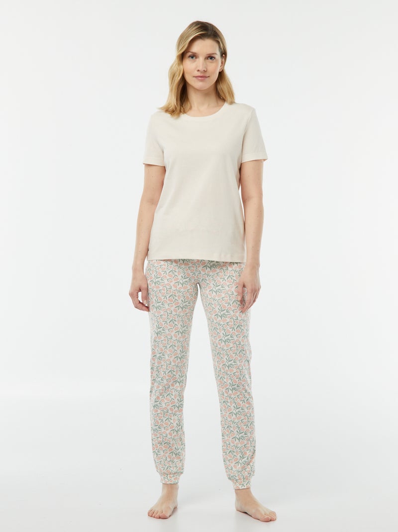 Pijama de 2 peças - t-shirt + calças estampado BRANCO - Kiabi