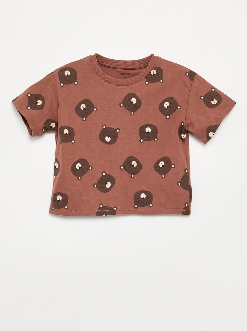Pijama de 2 peças - T-shirt + calções Castanho - Kiabi