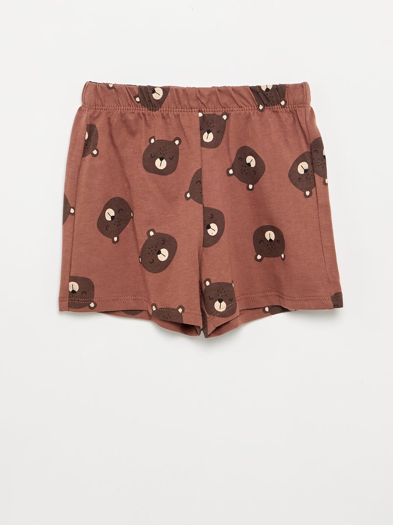 Pijama de 2 peças - T-shirt + calções Castanho - Kiabi