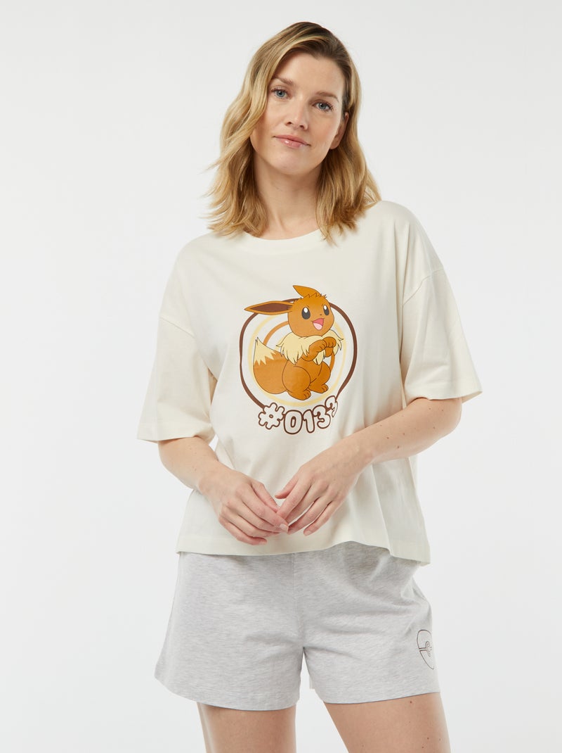 Pijama de 2 peças - t-shirt + calções 'Evoli' BRANCO - Kiabi