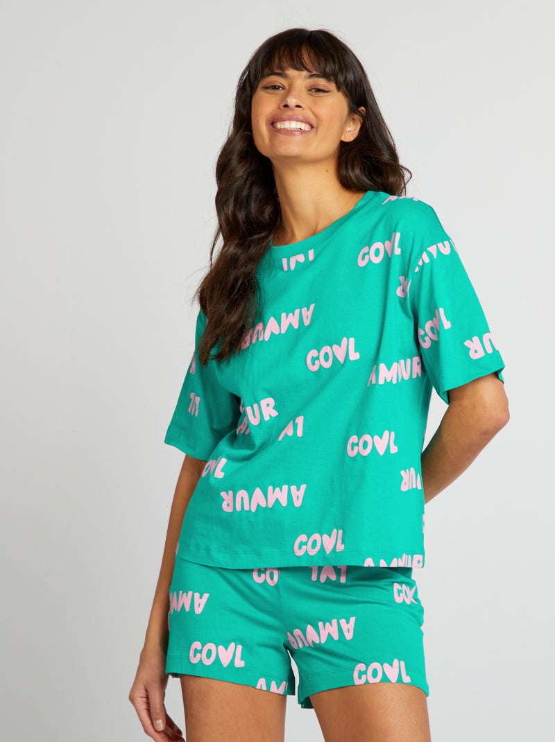 Pijama de 2 peças - T-shirt + calções VERDE - Kiabi
