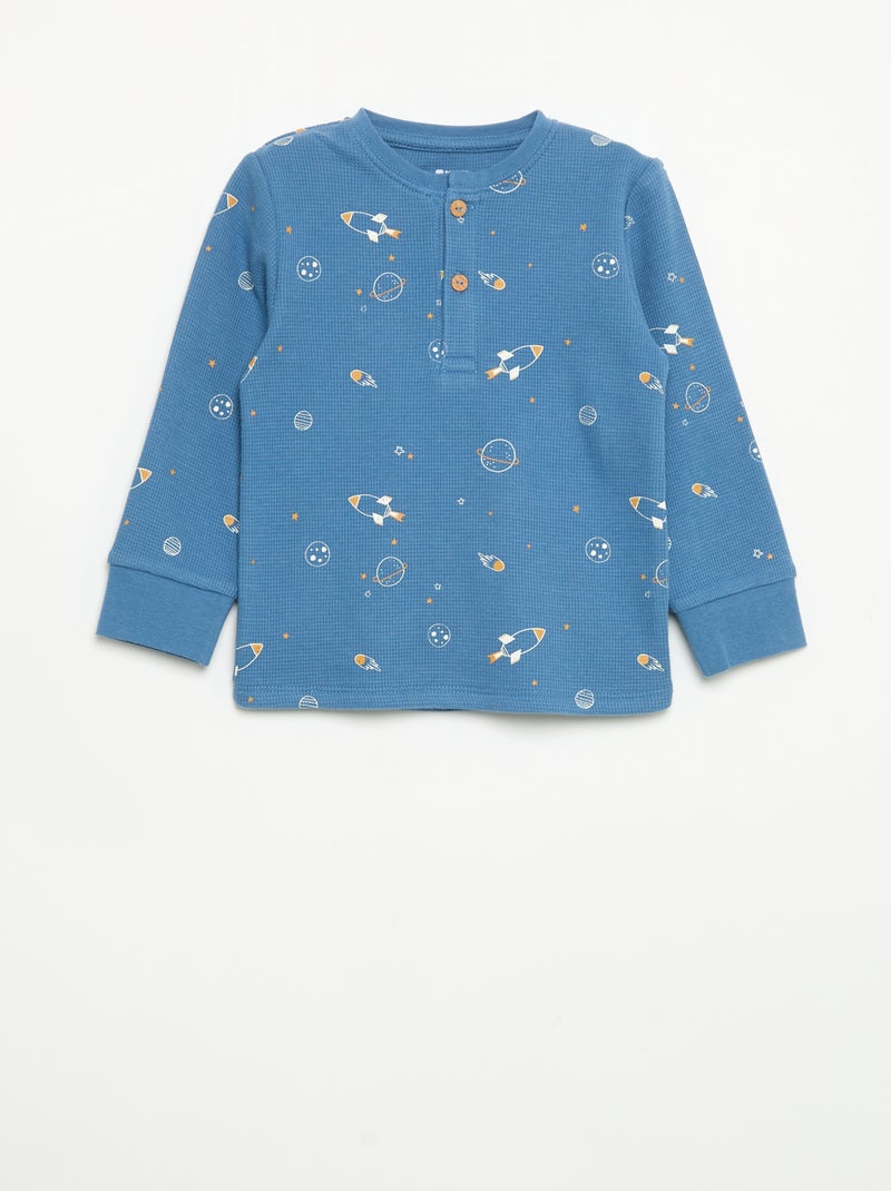Pijama de 2 peças - T-shirt de manga comprida + calças Azul - Kiabi