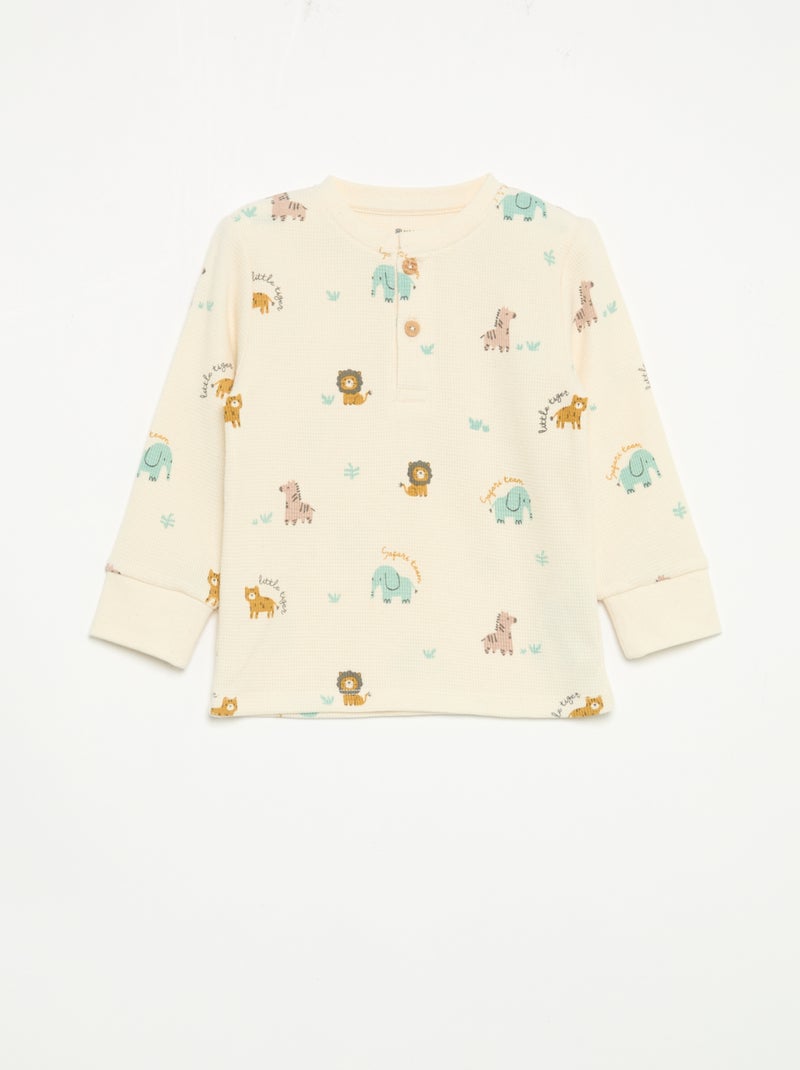 Pijama de 2 peças - T-shirt de manga comprida + calças Bege - Kiabi