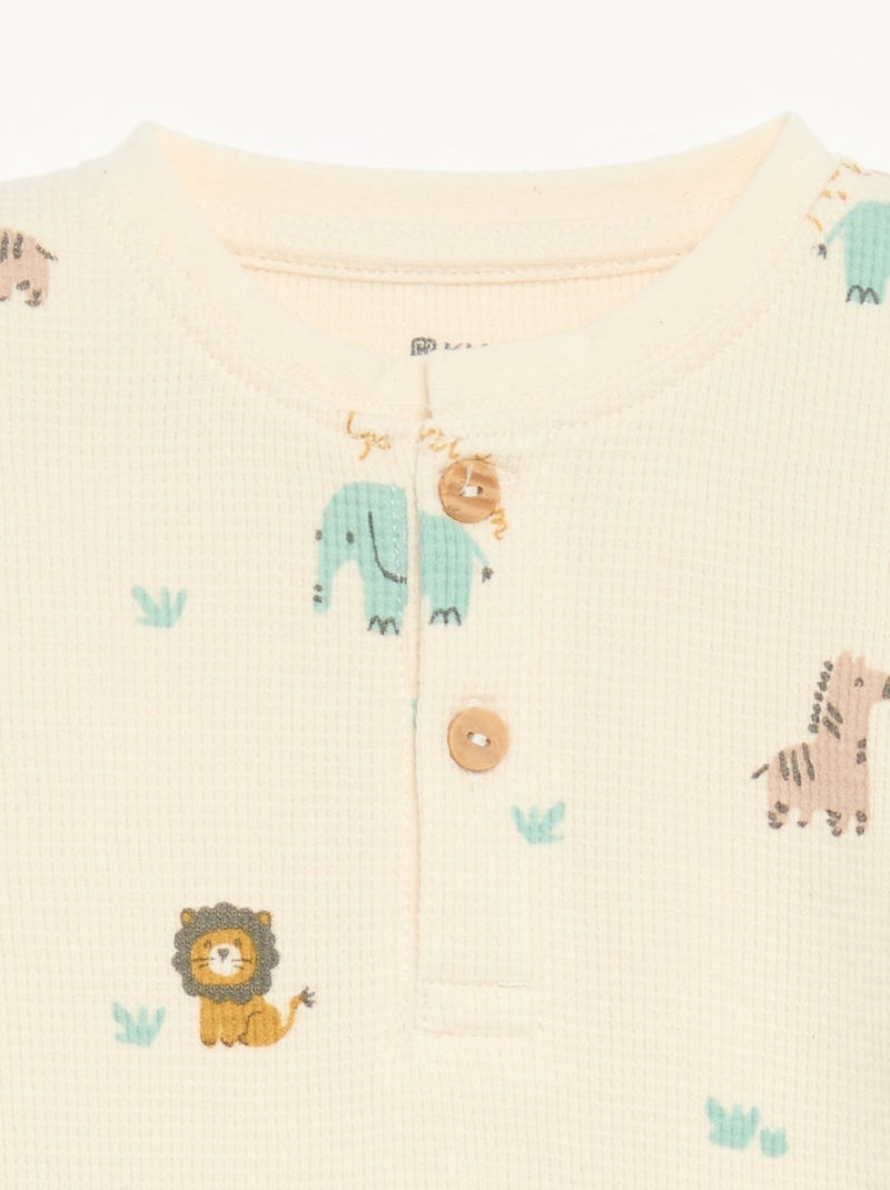 Pijama de 2 peças - T-shirt de manga comprida + calças Bege - Kiabi