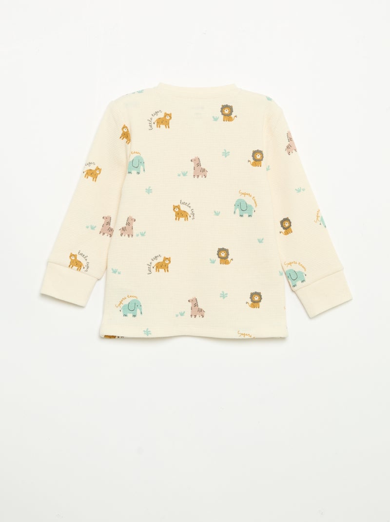 Pijama de 2 peças - T-shirt de manga comprida + calças Bege - Kiabi