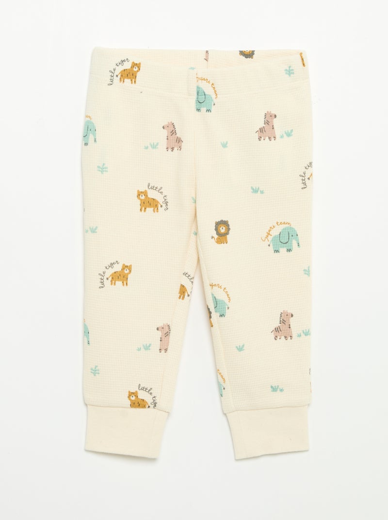 Pijama de 2 peças - T-shirt de manga comprida + calças Bege - Kiabi