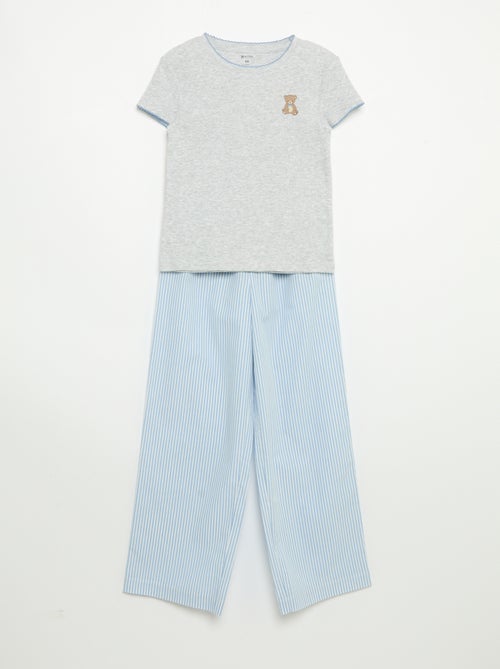Pijama de 2 peças - T-shirt de manga curta + calças às riscas - Kiabi