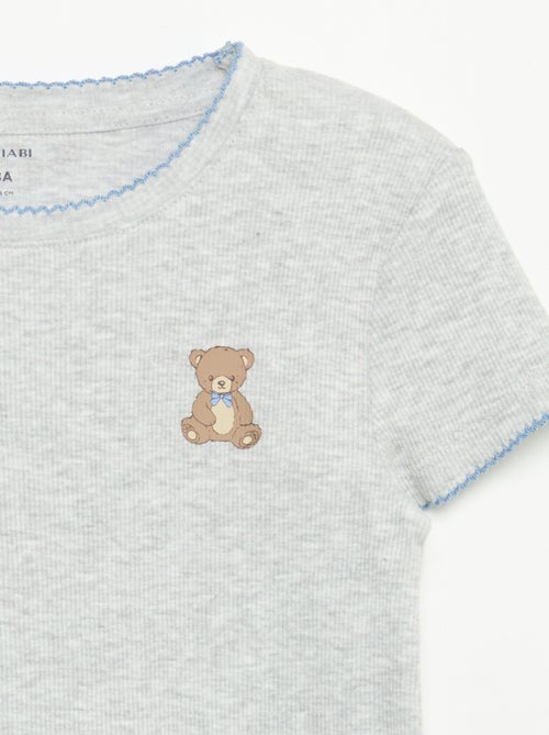 Pijama de 2 peças - T-shirt de manga curta + calças às riscas - Kiabi