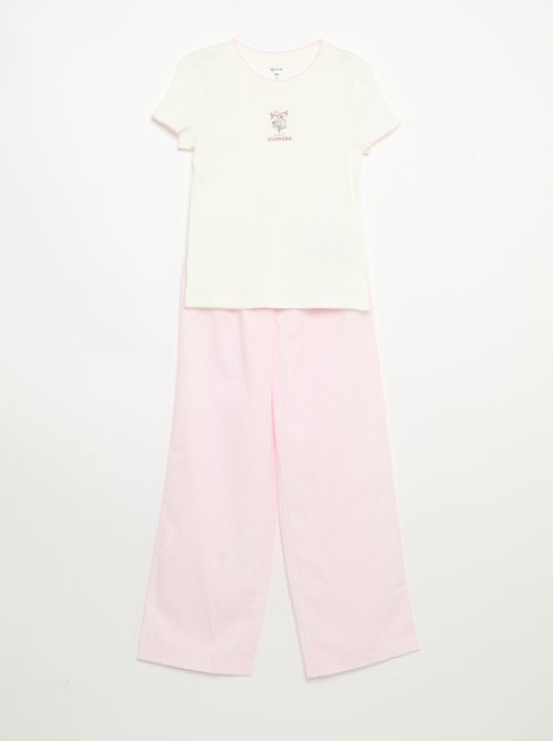 Pijama de 2 peças - T-shirt de manga curta + calças às riscas - Kiabi