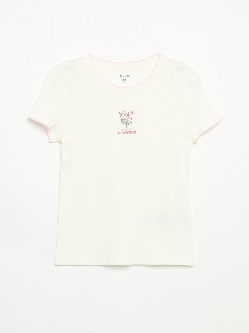 Pijama de 2 peças - T-shirt de manga curta + calças às riscas Rosa - Kiabi