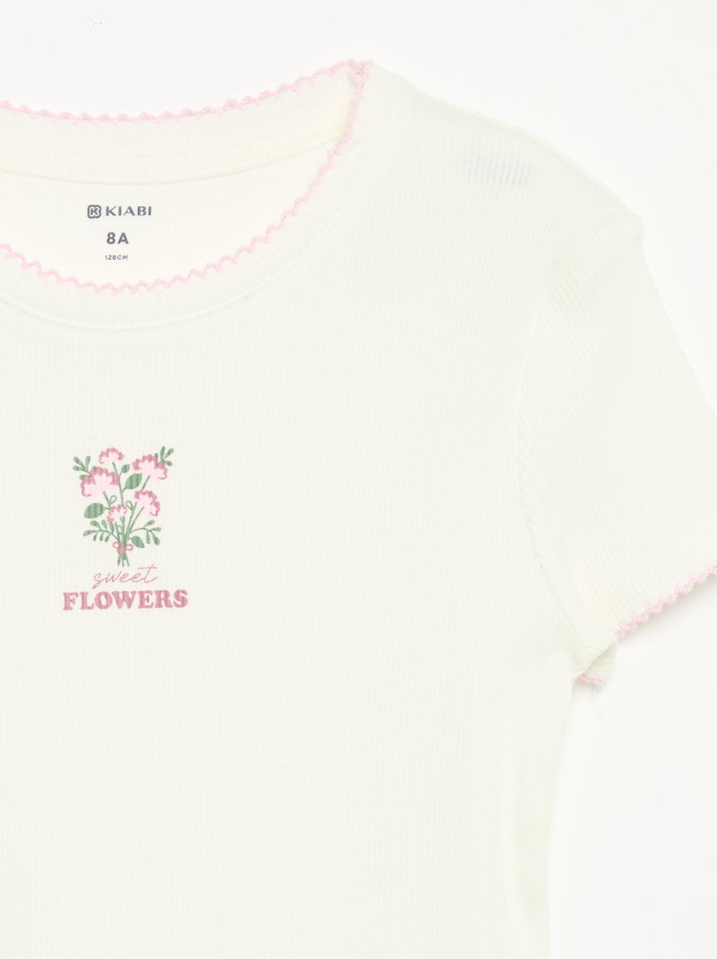 Pijama de 2 peças - T-shirt de manga curta + calças às riscas Rosa - Kiabi