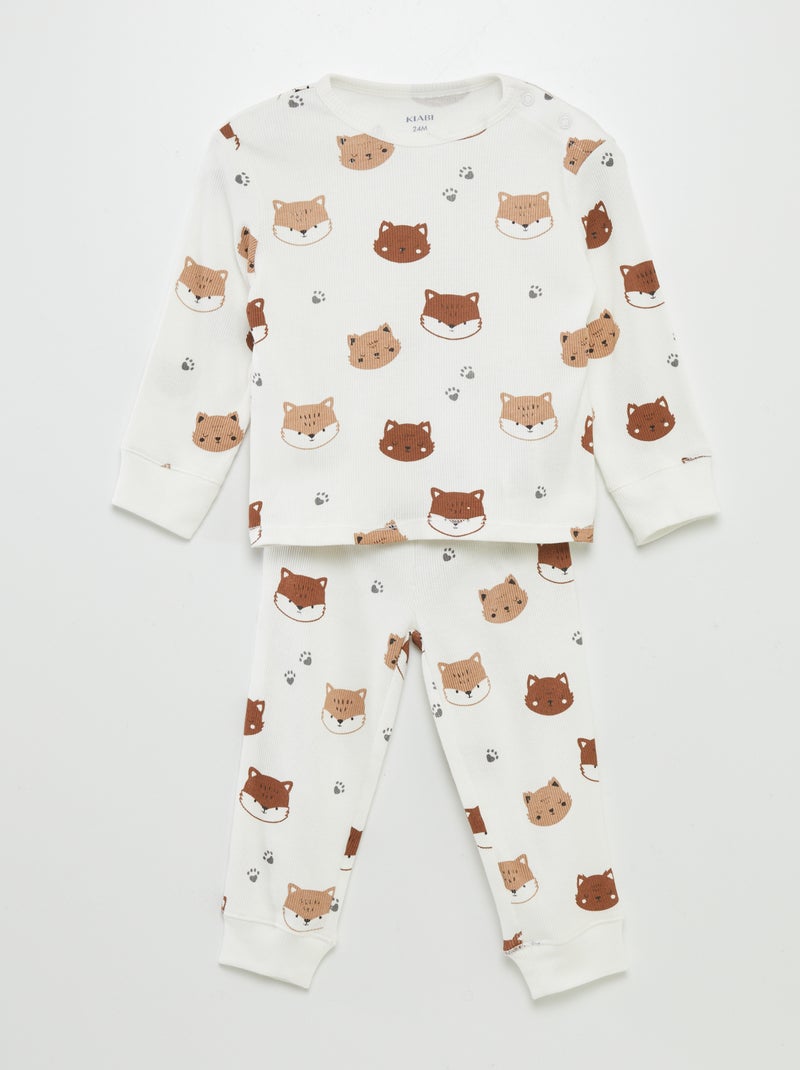 Pijama de 2 peças com nervuras estampado BRANCO - Kiabi