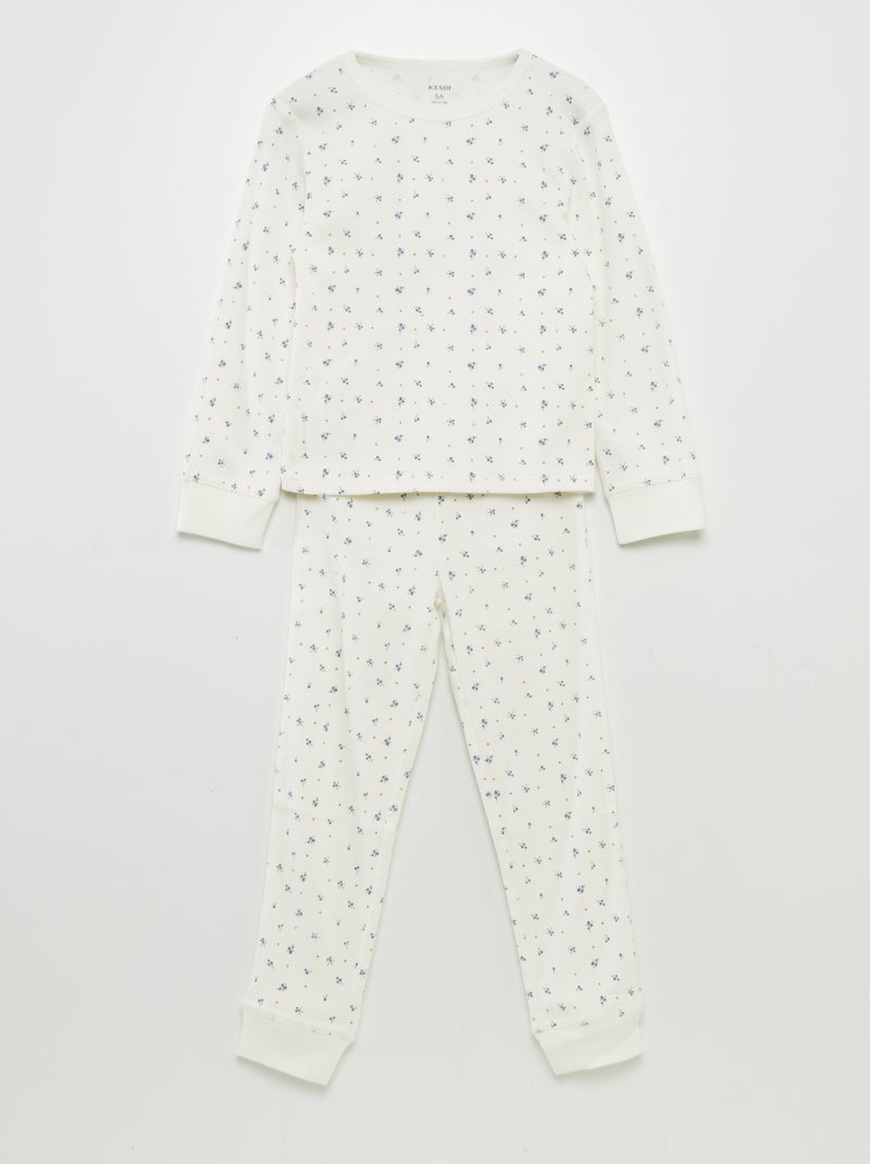 Pijama de 2 peças com nervuras estampado BRANCO - Kiabi