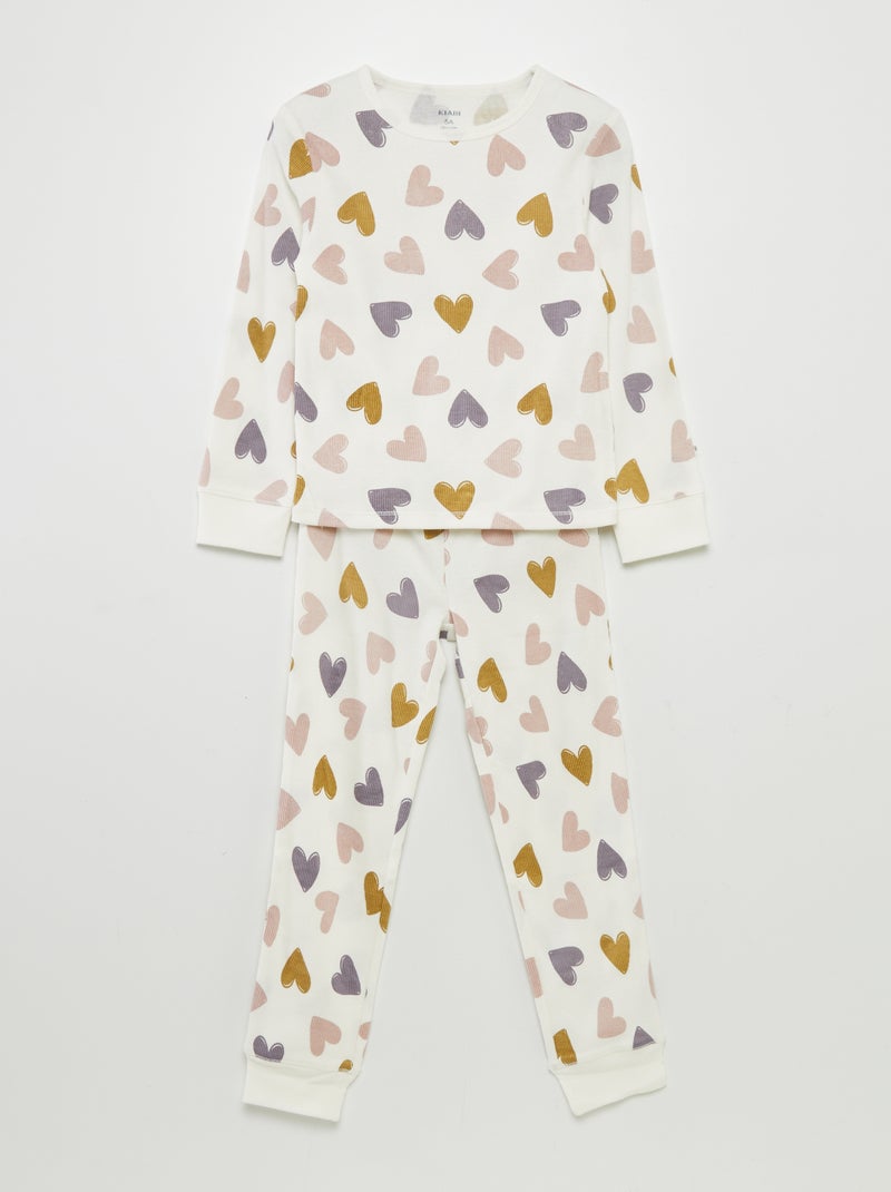 Pijama de 2 peças com nervuras estampado BRANCO - Kiabi