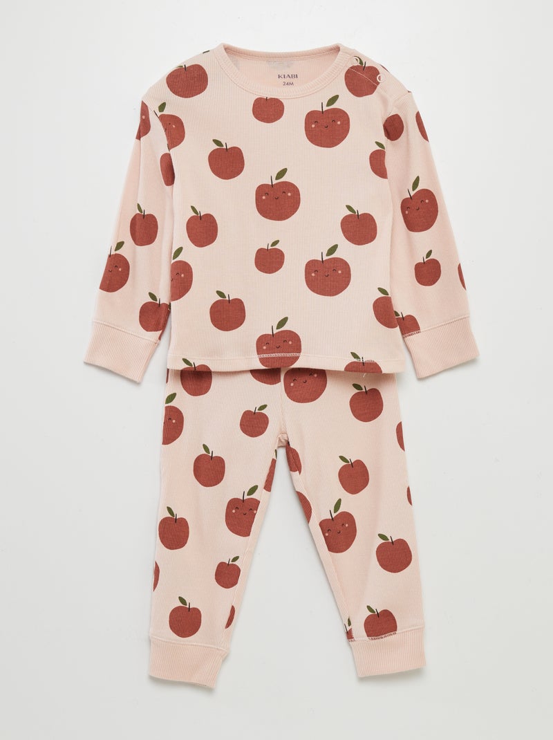 Pijama de 2 peças com nervuras estampado LARANJA - Kiabi