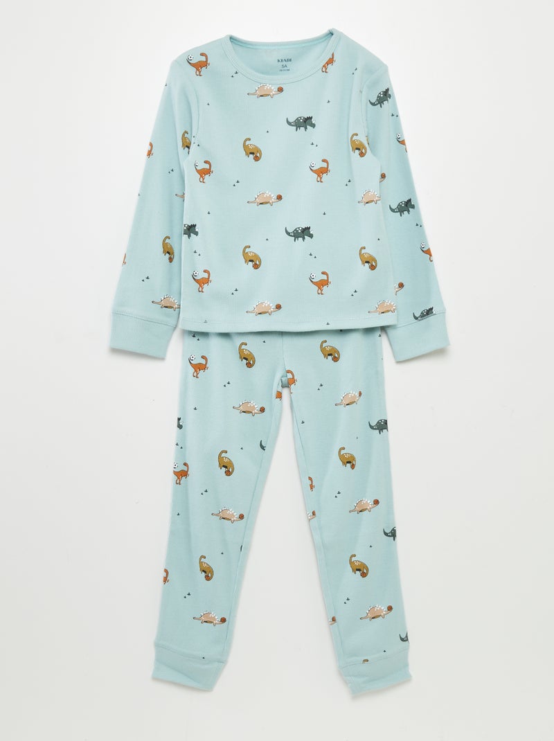Pijama de 2 peças com nervuras estampado VERDE - Kiabi