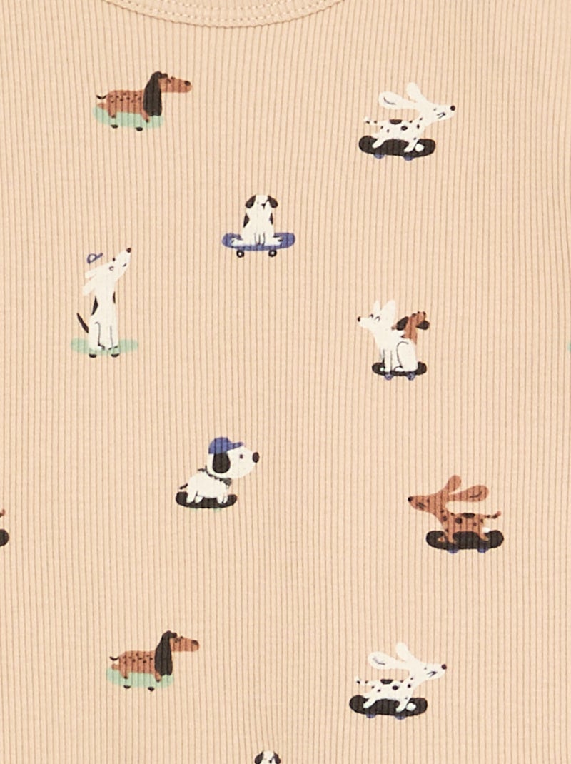 Pijama de 2 peças em canelado estampado Bege - Kiabi