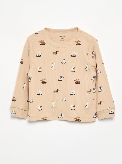 Pijama de 2 peças em canelado estampado - Kiabi