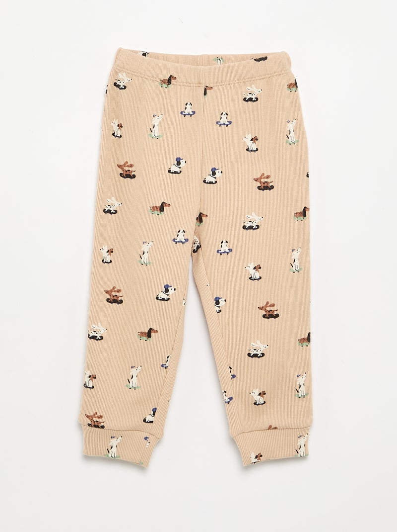Pijama de 2 peças em canelado estampado Bege - Kiabi