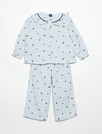 Pijama de 2 peças em flanela - Parte de cima abotoada + calças