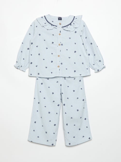 Pijama de 2 peças em flanela - Parte de cima abotoada + calças - Kiabi